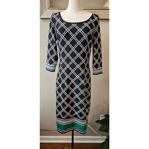 White House‎ Black Market Diamond Stretch Sheath Dress Women Size 4 Black Green